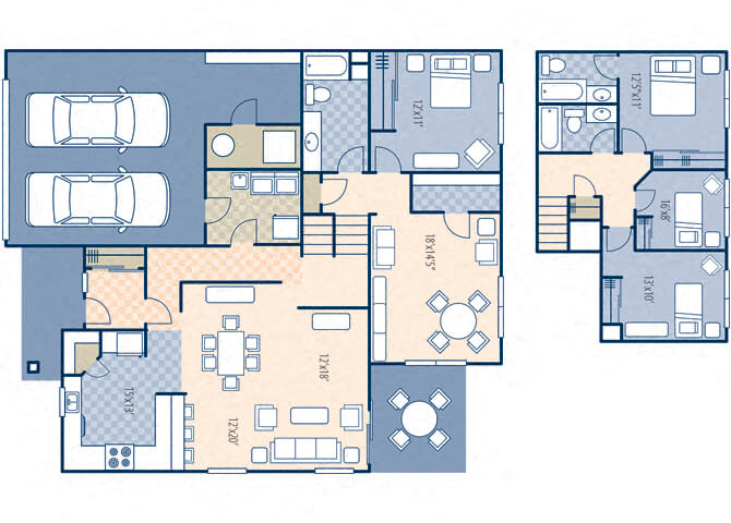 Floor plan for 4 beds, 3 baths, 2479 sqft